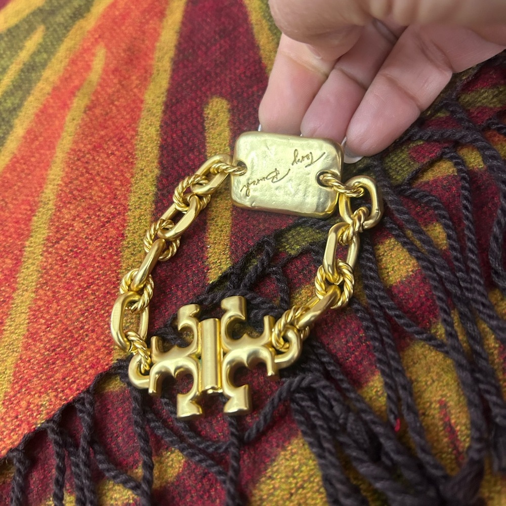 Tory Burch Gold Chain Bracelet with Signature Plate